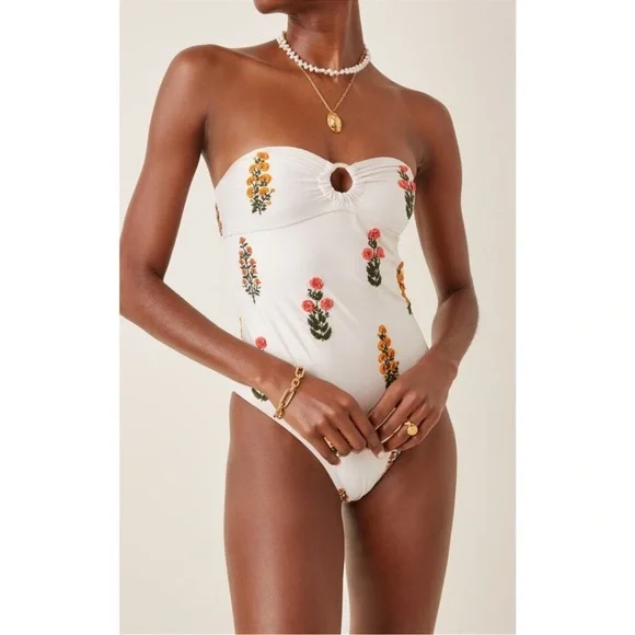 NWT Agua Bendita Toronja Dahlia One Piece Embroidered Beaded Swimsuit - M - Picture 1 of 7